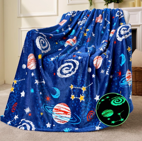 Joyfy Glow in The Dark Blanket-Space Gifts for Girls Boys 50" x 60" Soft Cozy Flannel Kids Throw Blanket