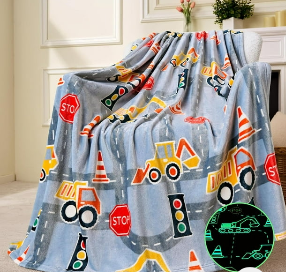 Joyfy Glow in The Dark Blanket-Construction Gifts for Girls Boys 50" x 60" Soft Cozy Flannel Kids Throw Blanket