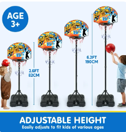 JOYFY 2.8 ft-6.2 ft Adjustable Kids Basketball Hoop with 4 Balls Toddler Baksetball Goal Toy Indoor Outdoor Basket Ball Game Set for Boys Girls Age 3 4 5 6 7 8 Gift