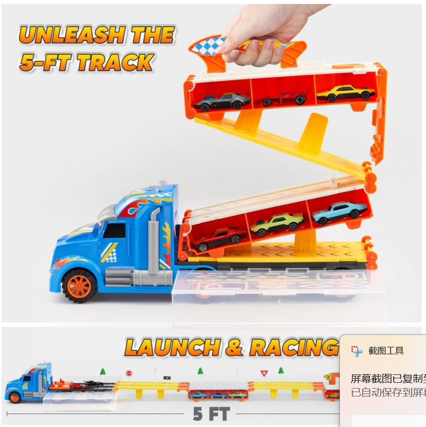 Joyfy Carrier Truck Toys for Kids, 5-FT Race Track and 12 Die-Cast Metal Toy Cars, Racing Car Toys with Lights & Sounds, Toy Truck Gift for Boys and Girls 2 3 4 5 Years Old