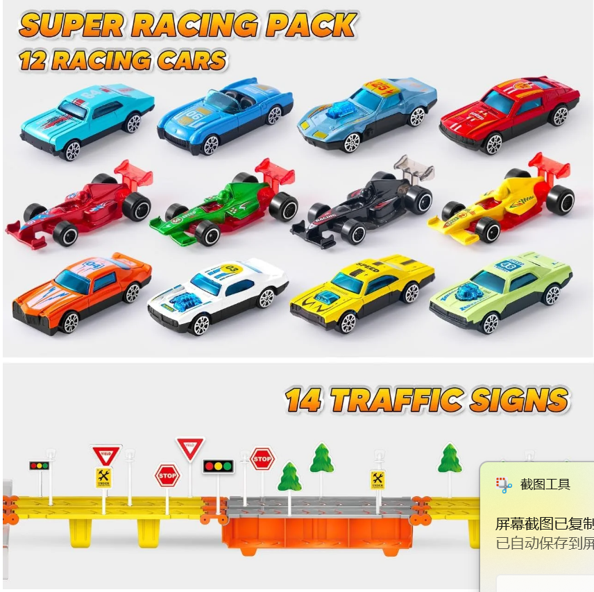 Joyfy Carrier Truck Toys for Kids, 5-FT Race Track and 12 Die-Cast Metal Toy Cars, Racing Car Toys with Lights & Sounds, Toy Truck Gift for Boys and Girls 2 3 4 5 Years Old