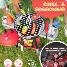 SYNCFUN 34 PCS Pretend Play Toy BBQ Grill Set, Kitchen Toy Set, Cooking Toy Set, Little Chef Play, Kids Grill Playset Interactive BBQ Toy Set for Kids, Christmas Birthday Gift for Boys Girls Kids