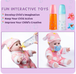 SYNCFUN 2 PCS Doll Magic Bottle Set, Disappearing Magic Milk & Juice Bottles with Caps and 2 Toy Pacifiers Baby Doll Accessories Feeding Set Stuff for Girls Christmas Birthday Gift
