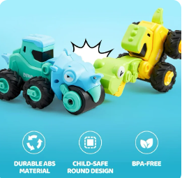 Joyfy 4Pack Dinosaur Construction Vehicles Set, Baby Toy Cars for Toddlers, Car Toys for 1 2 3 Year Old Boys Girls Kids, Best Birthday Gifts for Toddler