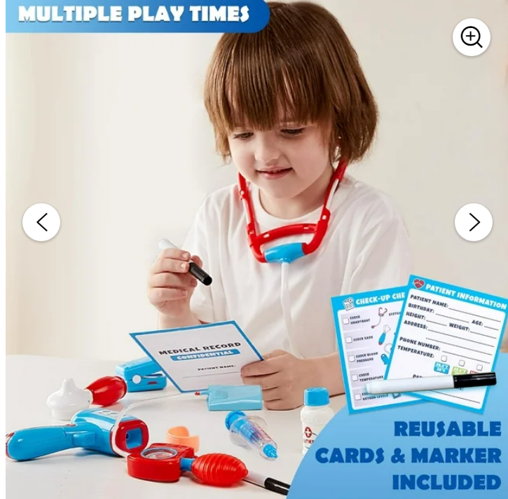 Joyfy 16-Piece Pretend Medical Kit with Bag, Kids Doctor Role Play Set, Realistic Toy Stethoscope,Reusable Record Cards,Dress Up Doctor Playset for Toddlers Ages 3+