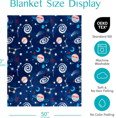 Joyfy Glow in The Dark Blanket-Space Gifts for Girls Boys 50" x 60" Soft Cozy Flannel Kids Throw Blanket