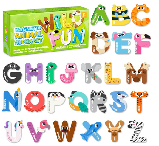 Joyfy 26 Pcs Large Size Magnetic Letters Cute Fridge Magnets for Toddlers & Preschool Kids, Animal Alphabet Learning Toys, ABC Spelling Educational Magnetic Toys