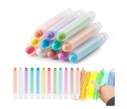 Joyfy Dustless Chalk for Kids, 12 PCS Colored Chalk with Holder, Art Tool for Sidewalk Blackboard Drawing Writing