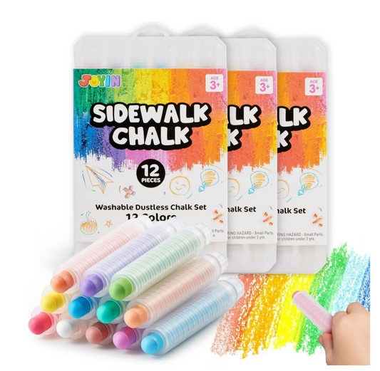 Joyfy Dustless Chalk for Kids, 36 PCS Colored Chalk with Holder Washable and Non-Toxic Art Tool for Blackboard Drawing Writing