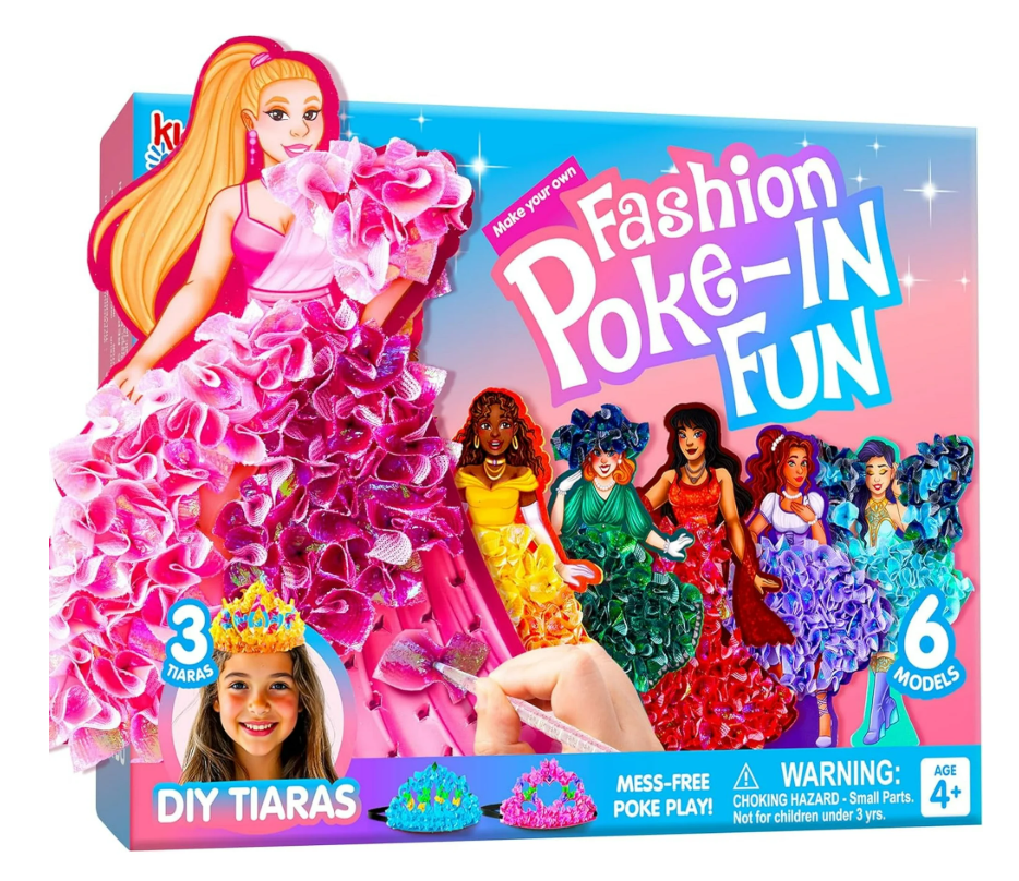 Klever Kits Poke in Fun Art Craft Kits for Girls Ages 4-8, Princess Dress-up Fashion Design Craft Kit, No-mess Art Activities, Birthday Gifts for Kids