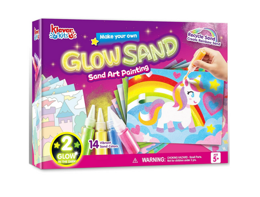 Klever Kits Glow Sand Painting, Glow-in-the-Dark Sand Art & Craft Kit for Kids, Birthday Gifts for Girls Ages 5+