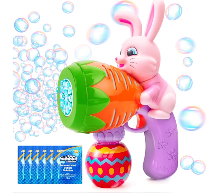 SYNCFUN Bubble Gun Light Up Bunny Easter Toys for Kids Ages 3-8, Rabbit Bubble Machine with 6 Bubble Refill Solution, Outdoor Play
