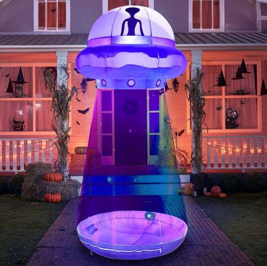 Joyfy 9ft Halloween Inflatable UFO Alien Decoration with Built-in LEDs,UFO Halloween Decorations Outdoor Blow Up Yard Lawn Decoration