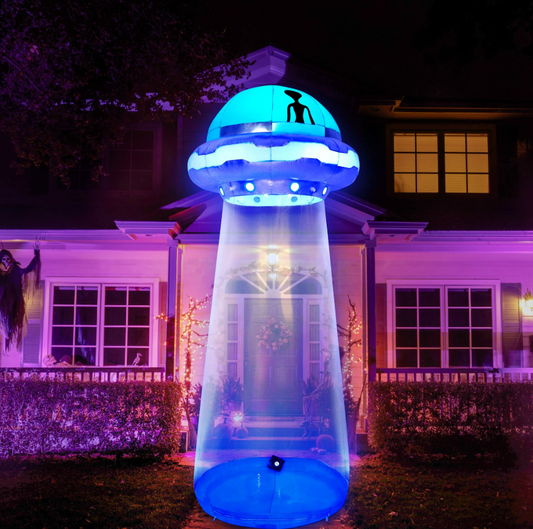 Joyfy 12ft Halloween Inflatable UFO Alien Decoration with Built-in LEDs,UFO Halloween Decorations Outdoor Blow Up Yard Lawn Decoration