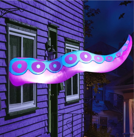 Joyfy 5ft Halloween Inflatable Outdoor Giant Octopus Tentacle Broke Out from Window with Built-in LED Blow Up Inflatable for Window Decoration Yard Garden Lawn Decor