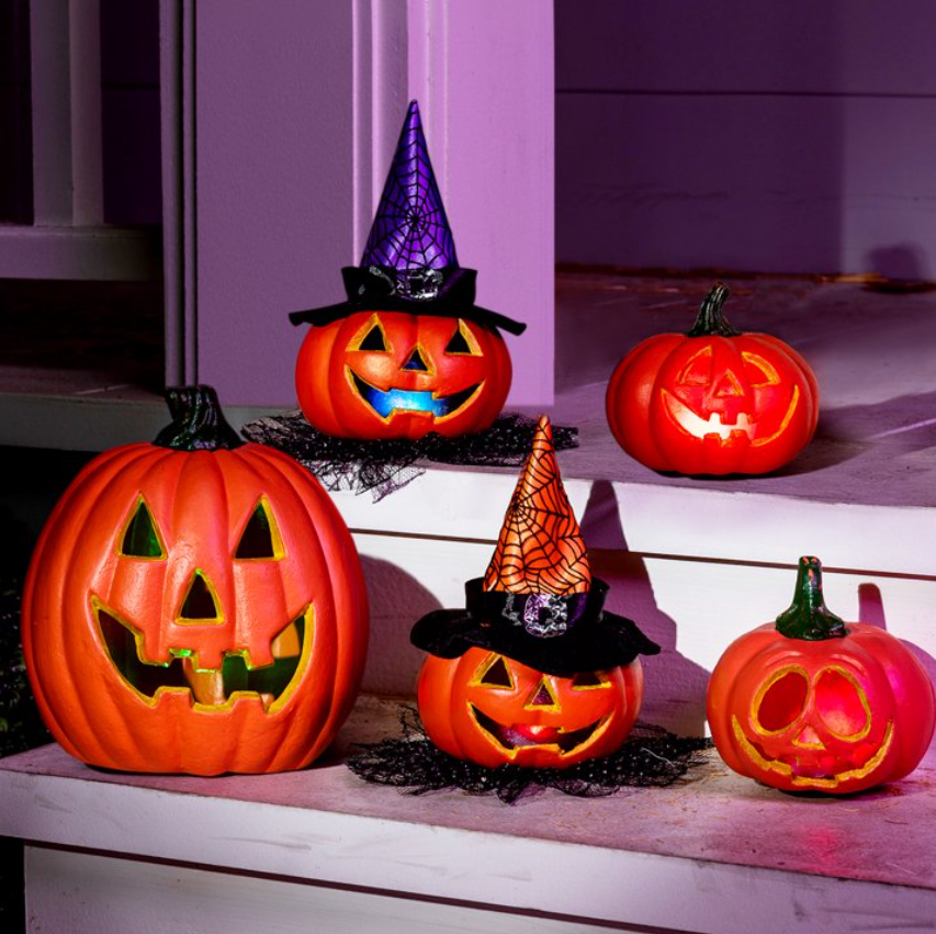 Joyfy 5 Pcs Halloween Decorations Outdoor Light Up Pumpkins,Outdoor Halloween Lights,Jack O Lanterns Party Favors for Kids