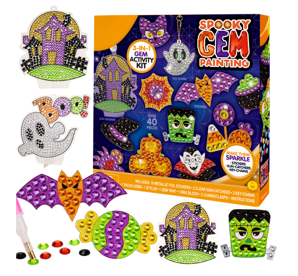Joyfy Halloween Crafts for Kids,Gem Art Kit Diamond Painting Kit with Stickers,Suncatchers,and Keychains,Halloween Party Supplies Halloween Arts and Crafts