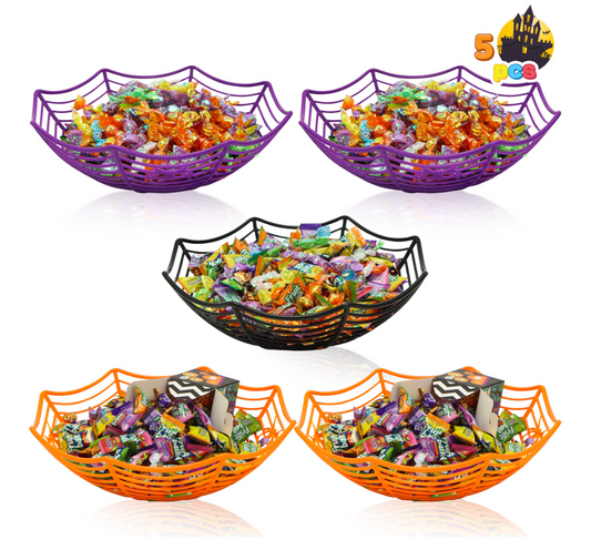 Joyfy 5 Pcs Halloween Candy Bowl,Spider Web Candy Basket Tableware Decorations for Table Desk Haunted House Trick Or Treat Party Supplies Favors