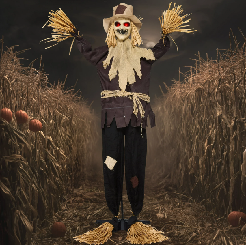 Joyfy Halloween Decorations Outdoor,70 Light Up Animated Scary DecorationsScarecrow Decorations Halloween Motion Activated Scarecro with LED Eyes & Sound