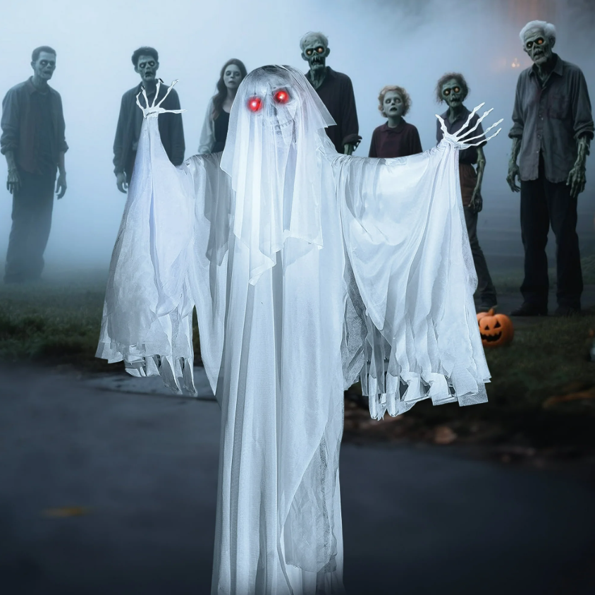 Joyfy 67 Standing Ghost Large Halloween Decorations Outdoor Scary Decorations Halloween Motion Activated Ghost with LED Eyes & Sound,Haunted House Props