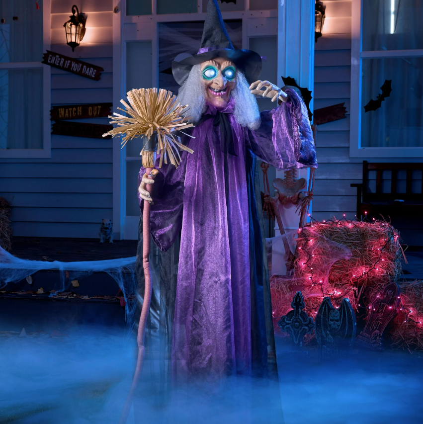 Joyfy 6 ft Standing Witch Life Size Animated Halloween Decorations Outdoor Scary Decorations Halloween Motion Activated Witch with LED Eyes & Sound,Haunted House Decor