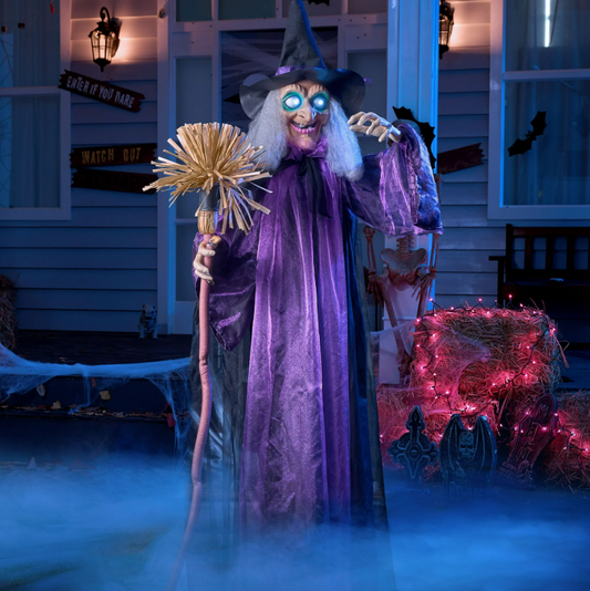Joyfy 6 ft Standing Witch Life Size Animated Halloween Decorations Outdoor Scary Decorations Halloween Motion Activated Witch with LED Eyes & Sound,Haunted House Decor
