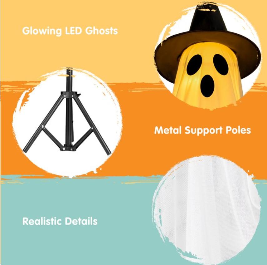 Joyfy 2 Packs Halloween Decorations Outdoor,Light Up Halloween Spooky Standing Ghost with Witch Hat,Scary Ghosts Decor with LED Lights for Front Porche Yard Garden Home
