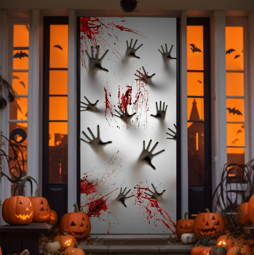 Joyfy Halloween Decorations Zombie Hands Door Cover,Indoor Halloween Door Banner Front Door Cover for Halloween Party Haunted House Photo Props Supplies