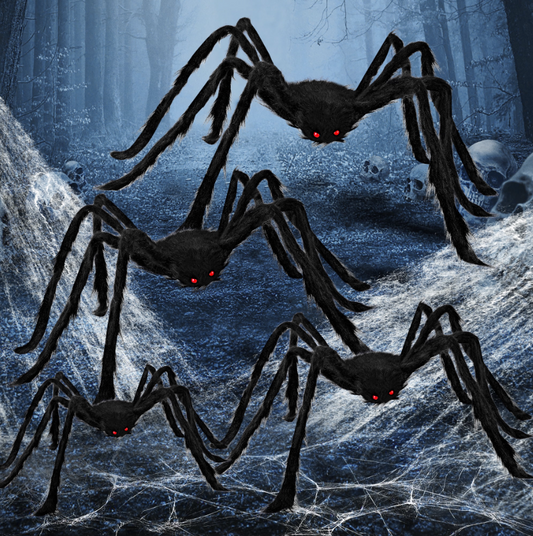 Joyfy 4 Pack Giant Spider Halloween Decorations,Scary Spider Halloween Decorations Outdoor Party Decorations Props Halloween Yard Decorations,Black (60" 36" 24" 24")