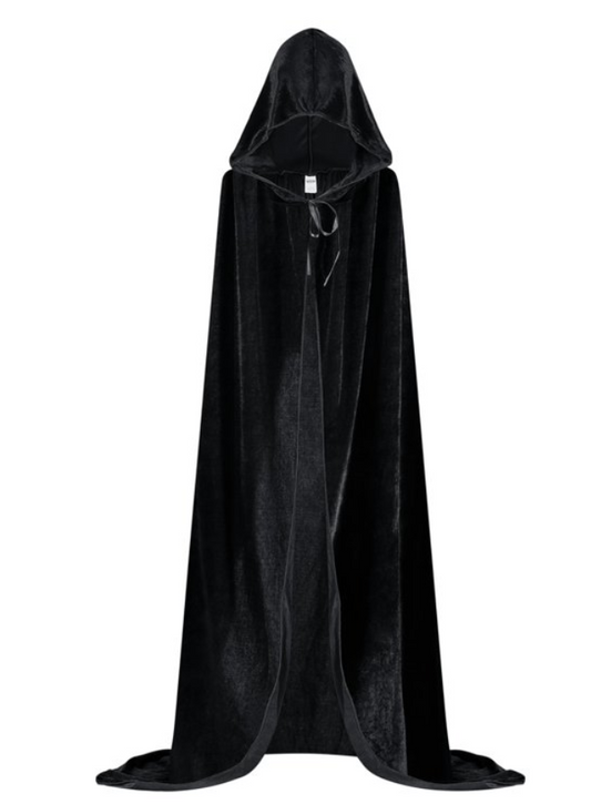 Joyfy Black Velvet Cloak Halloween Long Hooded Cape Queen King Robe Outfit Renaissance Medieval Costume Accessory