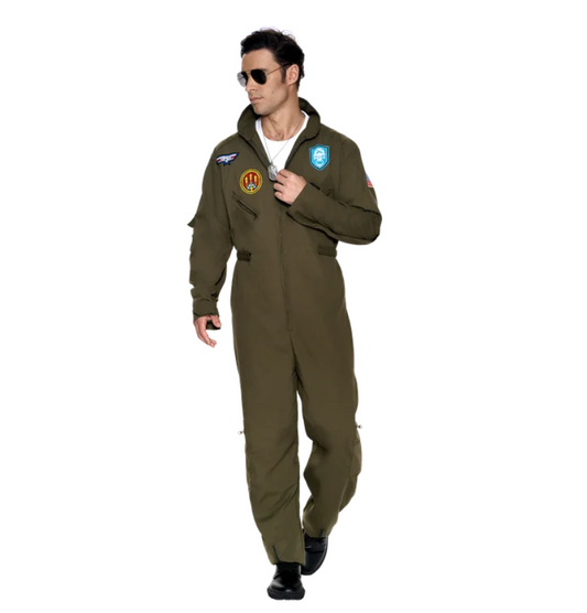 Joyfy Flight Pilot Costume for Adults Pilots Uniform Costume Movie Icon Green Jumpsuit for Men Halloween Party Fancy Dress up Cosplay