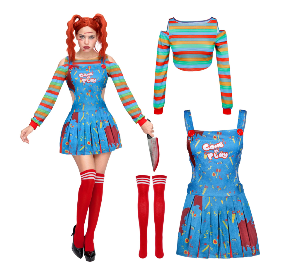 Joyfy Creepy Doll Costume Women for Halloween Costume Adult, Family Matching Killer Doll Costume Halloween Fancy Dress