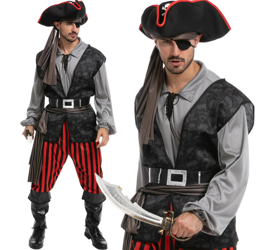 Joyfy Men Pirate Costume Plundering Sea Captain Set for Adults Halloween Themed Parties