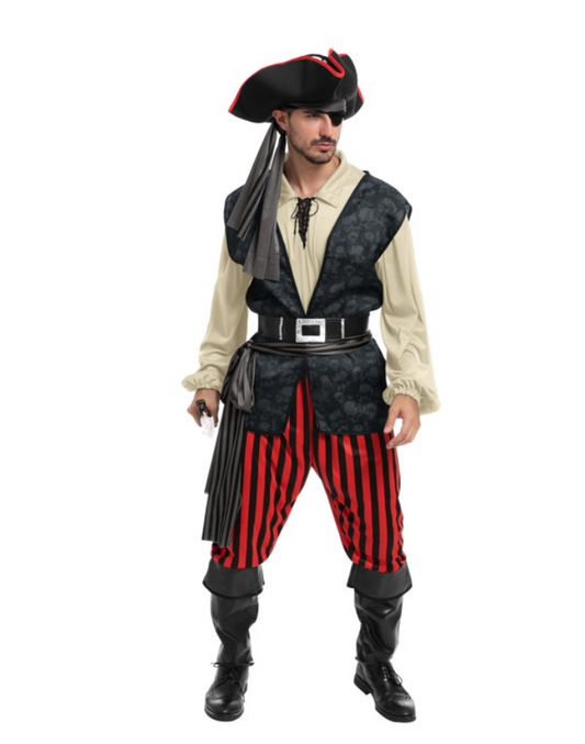 Joyfy Men Pirate Costume Plundering Sea Captain Set for Adults Halloween Themed Parties
