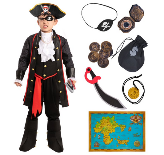 Joyfy Pirate Costume for Kids, Boy Captain Pirate Costume for Halloween Pirate Themed Party Cosplay Dress Up