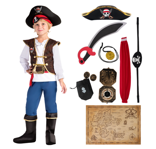 Joyfy Halloween Pirate Costume for Kids, Boys Pirate Costume Set, Pirate Accessories Costume for Toddler Themed Party Cosplay Dress Up