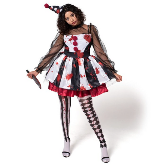 Joyfy Creepy Clown Costume for Women, Scary Jester Costume for Adult Halloween Party Cosplay