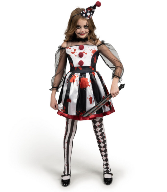 Joyfy Girls Clown Costume, Halloween Scary Clown Costume, Family Matching Bloody Jester Dress for Girls Halloween Dress up, Role Play, Cosplay Party