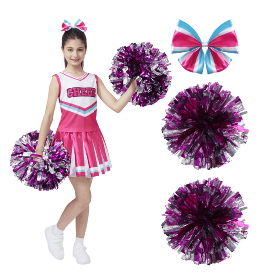 Joyfy Cheerleader Costume for Girls, Halloween Cute Cheer Uniform Outfit with Accessories for Kids Halloween High School Cheerleader Dress Up Costumes
