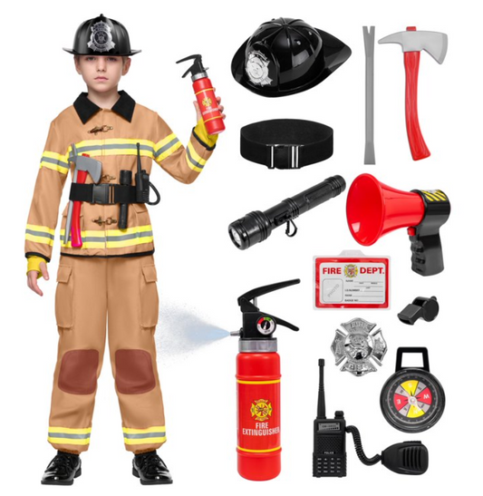 Joyfy Kids Fireman Costume, Firefighter Costume for Toddler Halloween Party Dress Up 3-7 Years