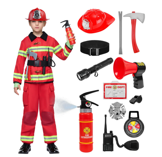 Joyfy Halloween Boys Fireman Costume, Firefighter Costume for Kids, Toddler Fireman Jumpsuit for Halloween Party Dress Up Cosplay
