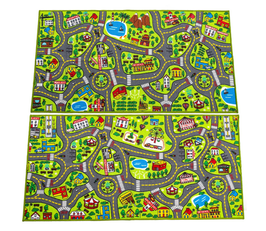 Joyfy 2 Pack Kids Car Rug for Playroom, Jumbo Car Play Mat for Toddlers,Durable Car Carpet for City Pretend Play