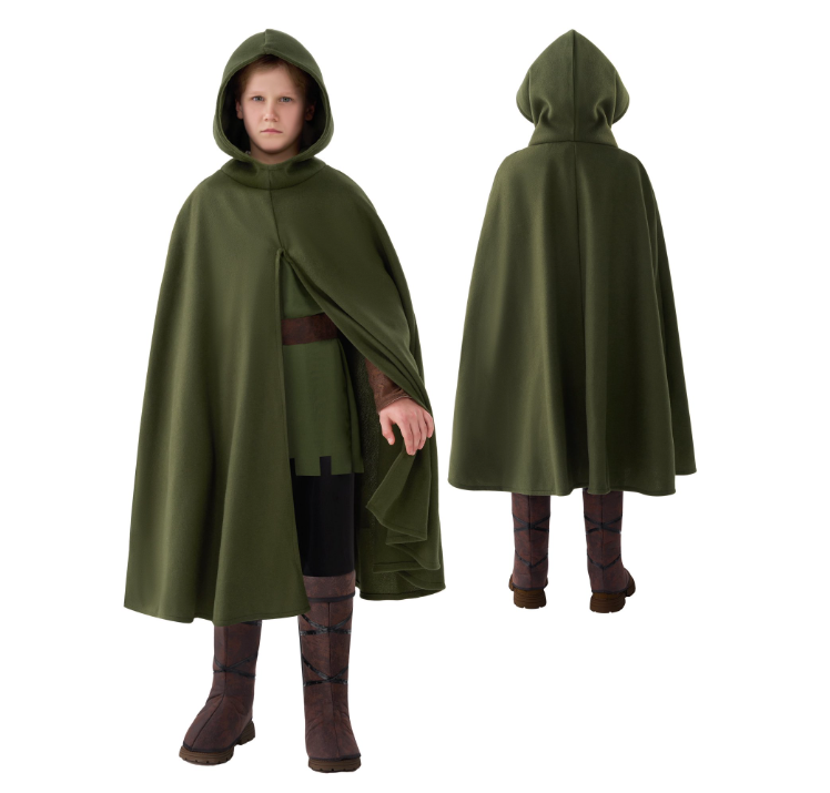 Joyfy Renaissance Hooded Cloak for Kids Boys Halloween Medieval Wizard Witch Cape for Halloween Party Cosplay