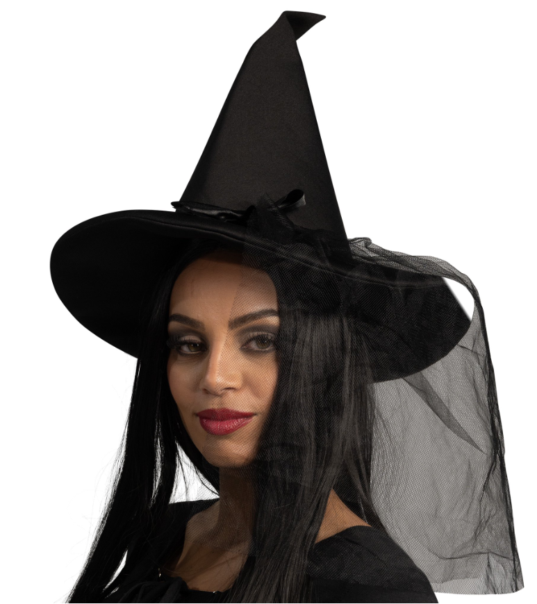 Joyfy Halloween Black Mesh Witch Hat, Wicked Hat with Lace Veils for Women, Halloween Costume Accessory Fancy Dress Cosplay