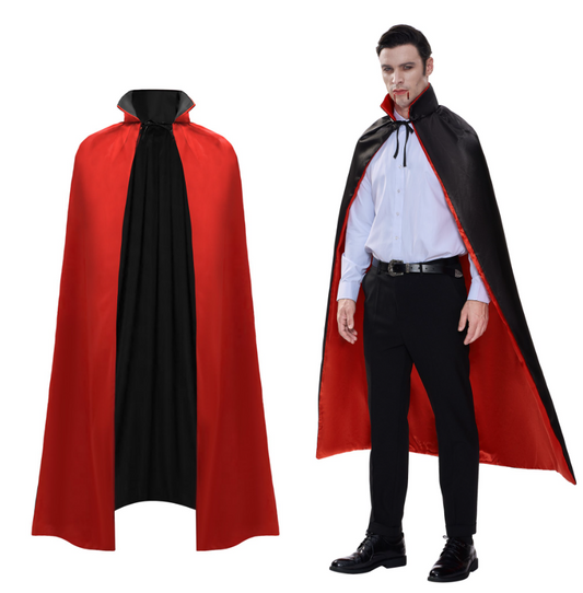 Joyfy Adult Child Vampire Costume Accessories Halloween Vampire Cape for Transylvania Dracula Theme Party with Reversible Cape Cloak and Tattoo Scar-140cm