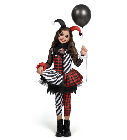 Joyfy Girls Clown Costume, Halloween Evil Clown Costume, Black and Red Jester Dress for Girls Halloween Party Dress Up Cosplay
