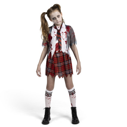 Joyfy Zombie Schoolgirl Costume for Girls, Halloween Girl Bloody Zombie Costume for Kids, Halloween School Event Party Dress Up Cosplay