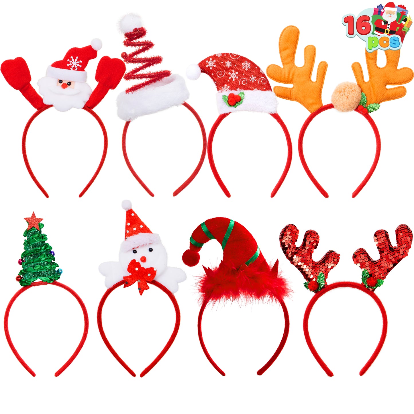 Joyfy 16pcs Christmas Cute Headbands, Fun and Festive Christmas Party Favor Supplies, Christmas Accessories for Christmas Party, Annual Meeting, Photo Booth