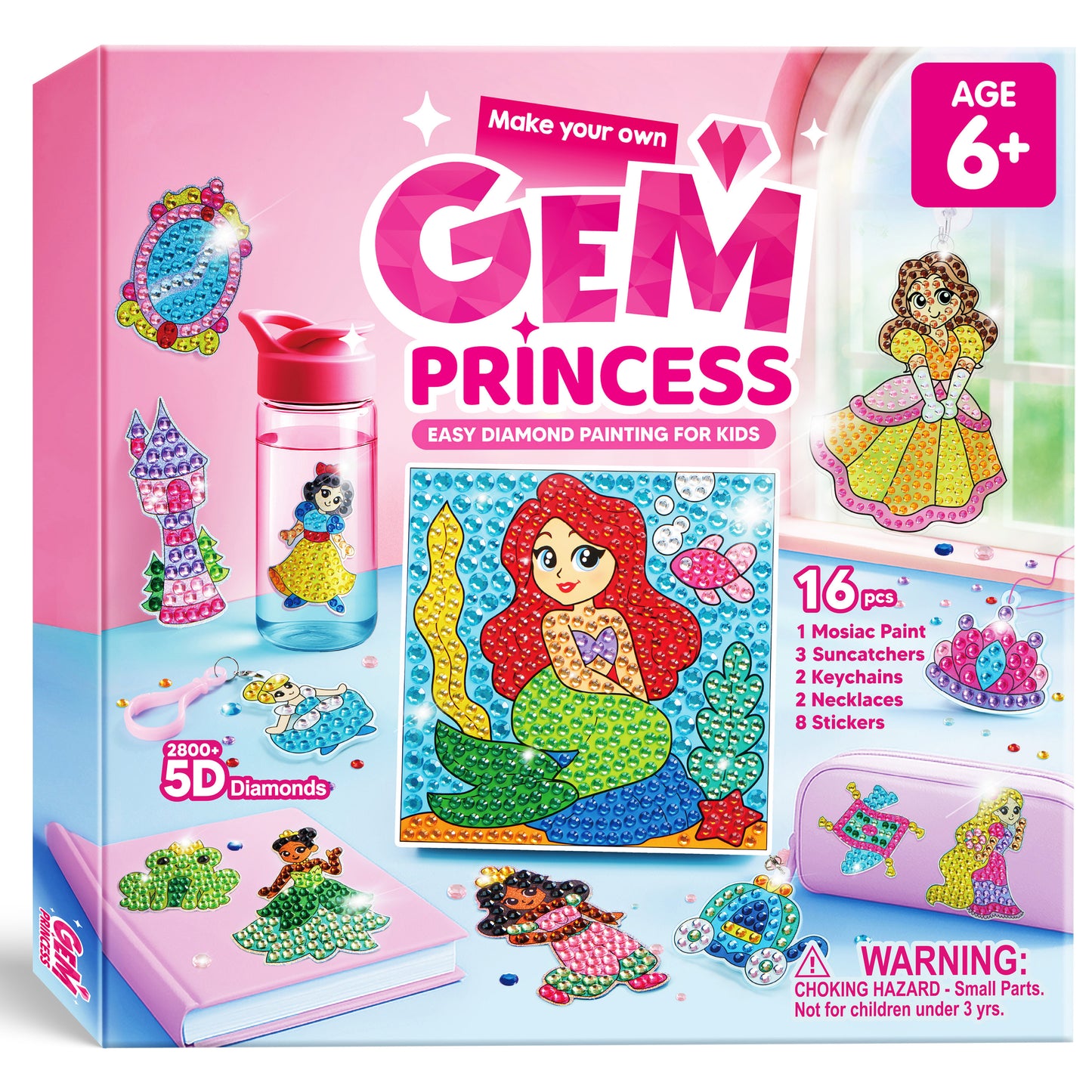 Joyfy 16 Piece Princess Gem Arts & Crafts Kit ,5D Gem Painting Activity Set for Kids, Perfect Christmas and Birthday Gift for Girls Age 6+