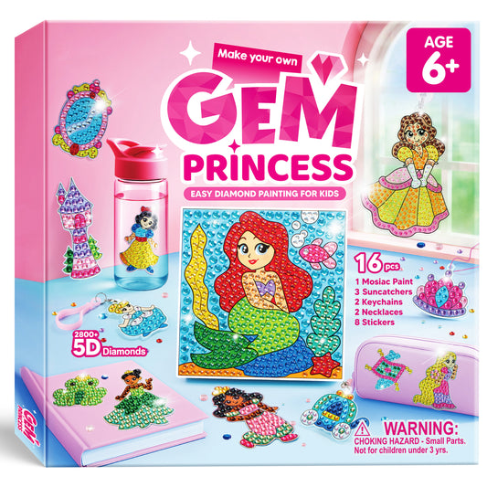 Joyfy 16 Piece Princess Gem Arts & Crafts Kit ,5D Gem Painting Activity Set for Kids, Perfect Christmas and Birthday Gift for Girls Age 6+